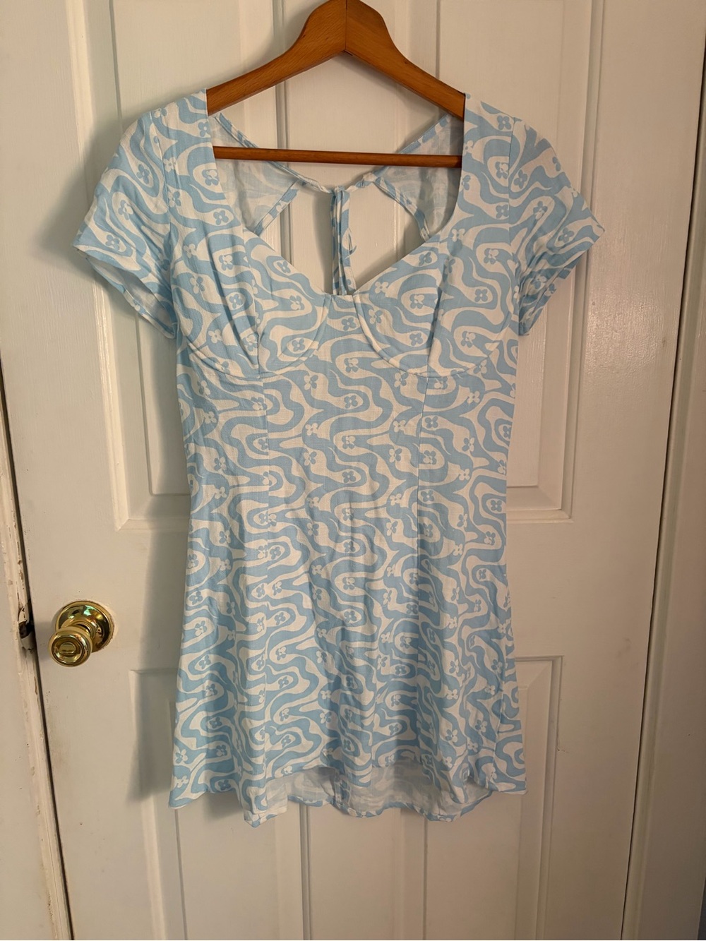 La Hearts Light Blue and White Short Sleeve Mini Dress